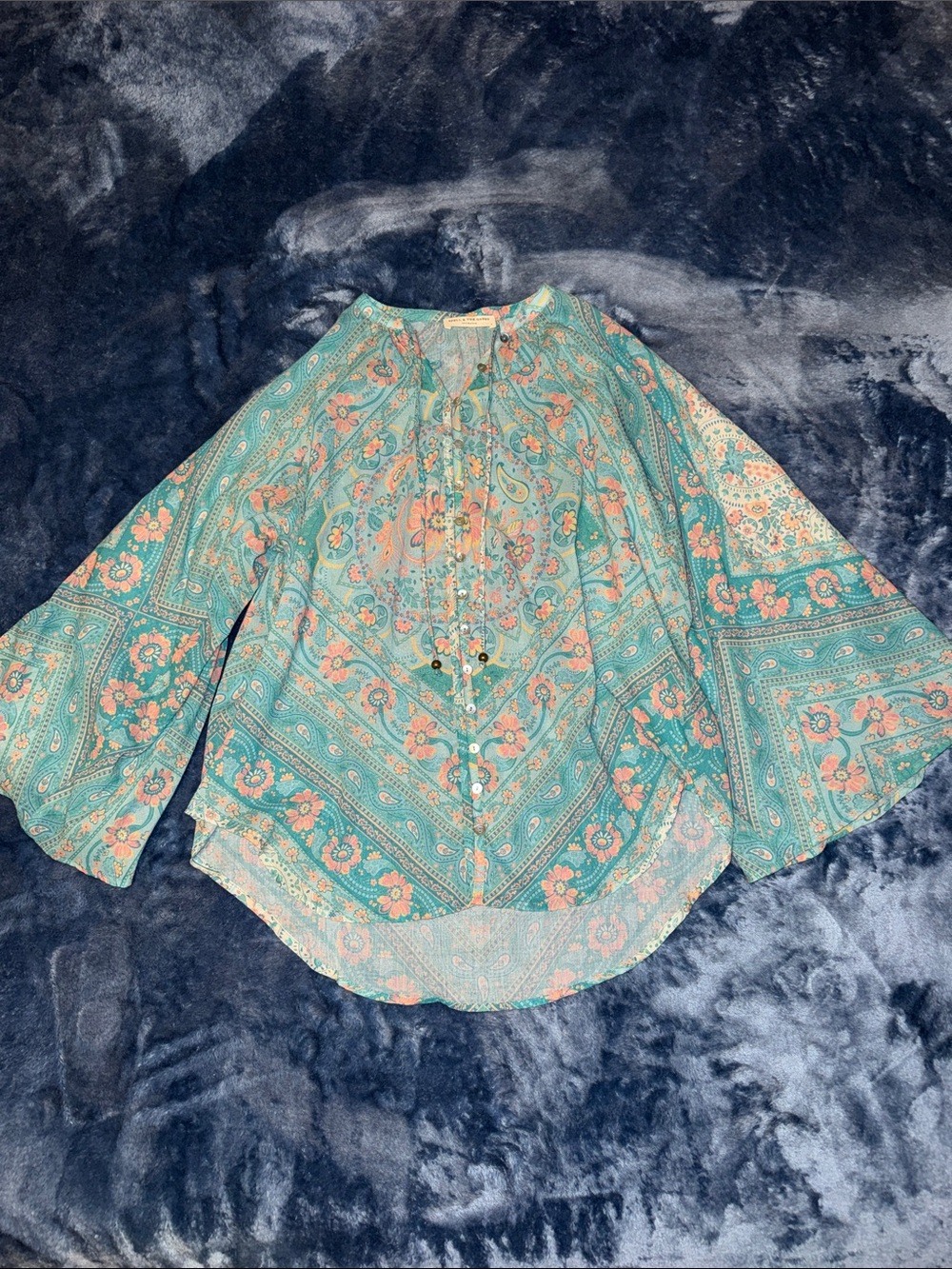 Spell Teal and Coral Boho Blouse